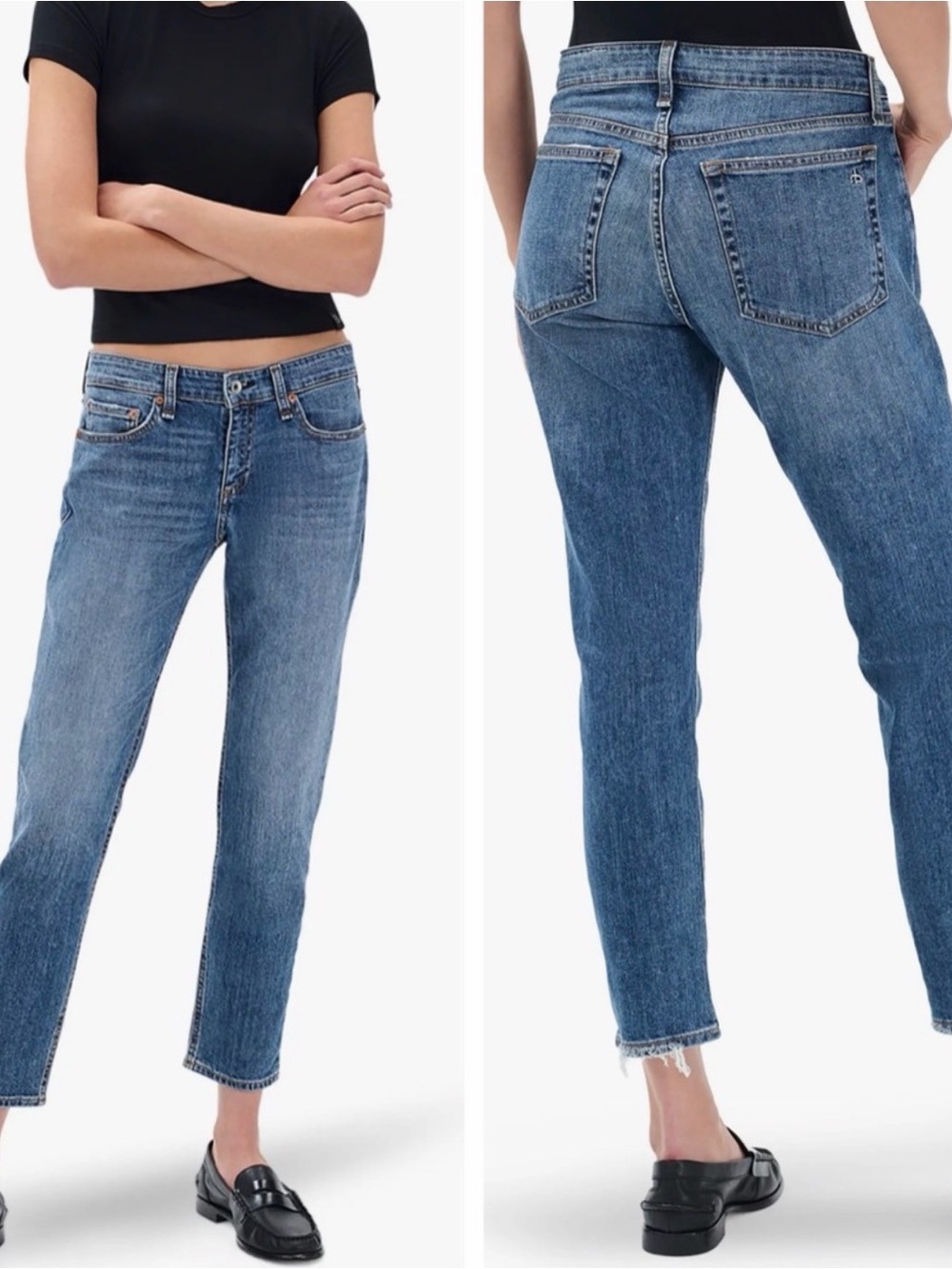 rag & bone mid-rise cropped straight-leg jeans in blue denim